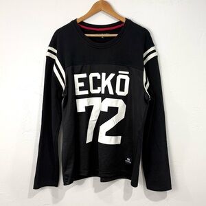 Ecko Unlimited Black White Stripe Jersey Crewneck XL Light Streetwear Y2K Bold
